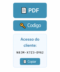 Botões PDF e Código de acesso