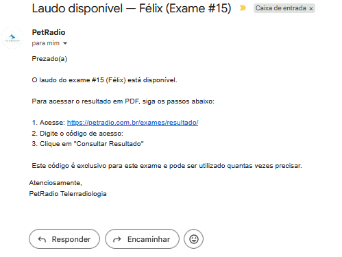 Email de notificação de laudo disponível