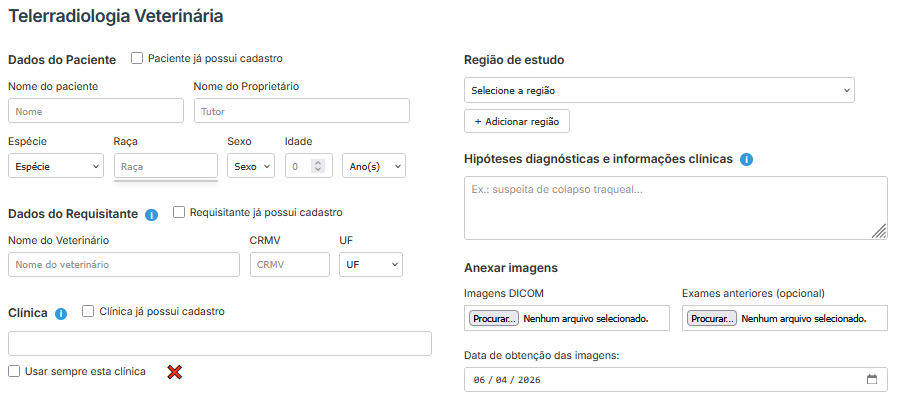 Formulário de envio de exame
